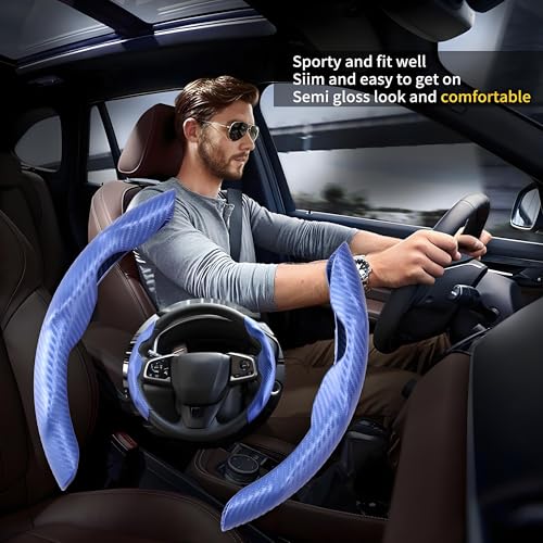 2 Pc Car Carbon Fiber Steering Wheel Cover, Anti-Skid & Scratch-Proof Ultra Thin Steering Wheel Cover Protector Men/Women,100% Universal Fit Steering Wheel,Car Accessories Gifts