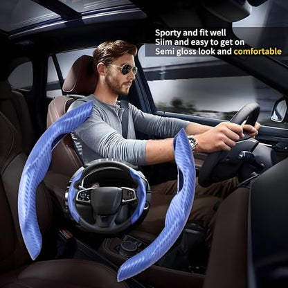 2 Pc Car Carbon Fiber Steering Wheel Cover, Anti-Skid & Scratch-Proof Ultra Thin Steering Wheel Cover Protector Men/Women,100% Universal Fit Steering Wheel,Car Accessories Gifts