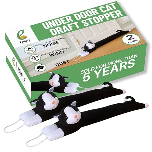 Evelots Under Door Cat Draft Stopper - Weighted - 2 Pack - Keep Cold Air, Warm Air Out - Odor, Noise, Dust, Wind Blocker - Great for Window - Full 38 Inch Long - Heavy Duty Kitty Cat - Hanging Loops - size: 2-Pack, style: Cat Draft Stopper