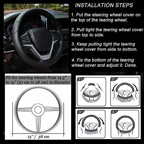 Valleycomfy Microfiber Leather Steering Wheel Covers Universal 15 inch (Gray) - color: Gray, size: Medium(Standard) Size[14.5"-15"]