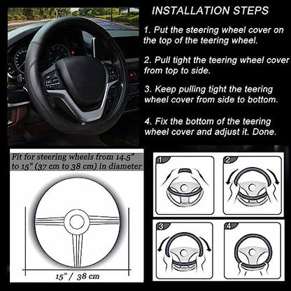 Valleycomfy Microfiber Leather Steering Wheel Covers Universal 15 inch (Gray) - color: Gray, size: Medium(Standard) Size[14.5"-15"]