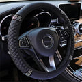 Microfiber Leather Steering Wheel Cover Universal 15 inch, with Bling Bling Crystal Rhinestones, Car Steering Wheel Anti-Slip Protector for Women Girls (Black)