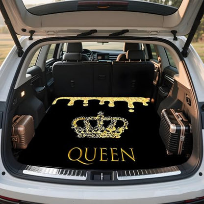Universal Car Trunk Mat 29" x 39", Yellow Queen Crown All Weather Trunk Protection Cargo Liner, Durable Cargo Mat Rear Trunk Liner, Stylish Vehicle Interior Accessories Suitable for Most Car Models - color: Queen Crown