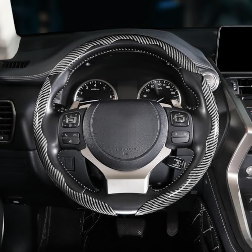 Carbon Fiber Steering Wheel Covers 3 Piece Clip on Steering Wheel Cover (Silver) - color: Silver