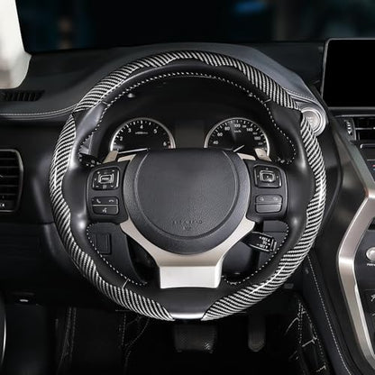 Carbon Fiber Steering Wheel Covers 3 Piece Clip on Steering Wheel Cover (Silver) - color: Silver