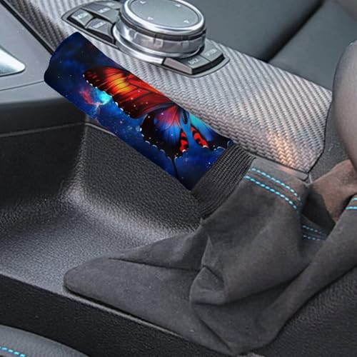 AFPANQZ Car Gear Shift Knobs Covers with Hand Brake Cover Sleeve 2 Piece Set Butterfly Starry Cloud Print Car Hand Brake Cover for Women Men, Car Accessories for Women Men - color: Butterfly Starry Cloud