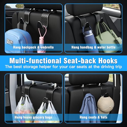 4-Pack Car Headrest Hooks Vehicle Storage Organizer for Purses Handbags Groceries Coats –Holds 55lbs 360° Rotating Simple Design Black Checkered - color: Black Checkered