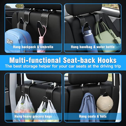 4-Pack Car Headrest Hooks Vehicle Storage Organizer for Purses Handbags Groceries Coats –Holds 55lbs 360° Rotating Simple Design Black Checkered - color: Black Checkered
