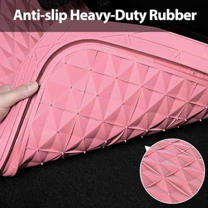 CAR PASS Heavy Duty Rubber Pink Car Floor Mats & Cargo Liners, Deep Dish All-Weather Trunk Mats Durable Anti-Slip 3D Rhombus Waterproof Trim to Fit Liner Universal Fit Auto,Sedan,SUV,Truck, Pink