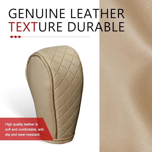 Car Gear Shift Cover, Upgraded Leather Shift Knob Cover, Anti-Slip Breathable Automotive Gear Shifter Decoration Protector, Universal for Most Cars SUVs Trucks (Beige)