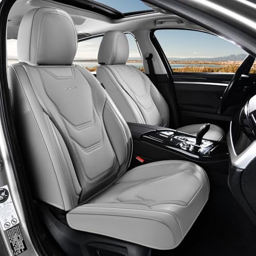 Coverado Car Seat Covers Front Seats, 2 Piece Car Seat Protector Waterproof Leather Seat Cushion Universal Fit for Truck Automotive Vehicles Gray - color: Gray, size: Front