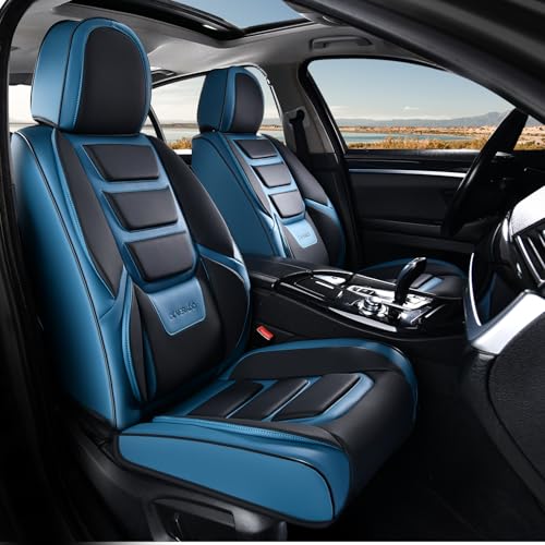 Coverado Car Seat Covers, Front Covers for Cars, Car Seat Cover Front Seats, Automotive Seat Cover, Waterproof, Leather Car Seat Cushion, Universal Interior Covers Seat Protectors for Most Cars Blue - color: Black_blue, size: Front Pair