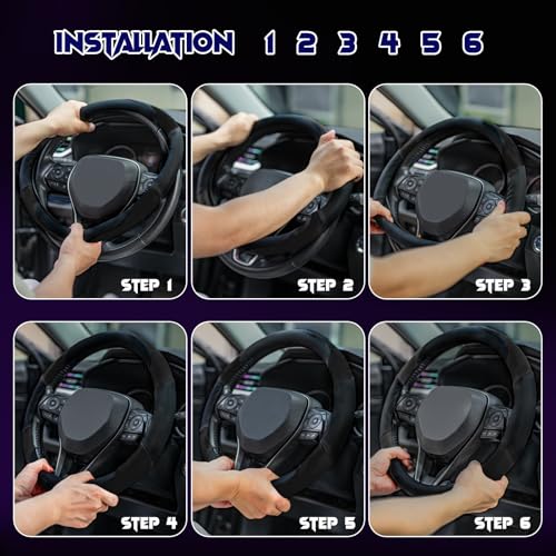 Soft Leather Steering Wheel Cover with Breathable Design and Anti-Slip Grip, Fully Compatible with Tesla, Toyota, Honda, Nissan 14.5-15.2 inch Round Steering Wheel（Sedans and SUVs） - color: DOUBLE-BLACK