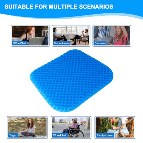 Large Gel Seat Cushion for Long Sitting with Non-Slip Cover - 18 x 17 Inches, Soft & Breathable, Gel Chair Cushion for Wheelchair, Car, Desk, Home, Hip Pain, Office Chair