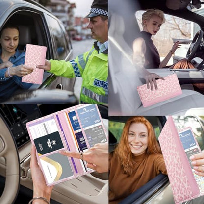 Car Registration and Insurance Holder with Magnetic Closure, Universal Document Organizer for License, Insurance Cards & Glove Box Storage (Heart-Pink) - color: Heart-Pink