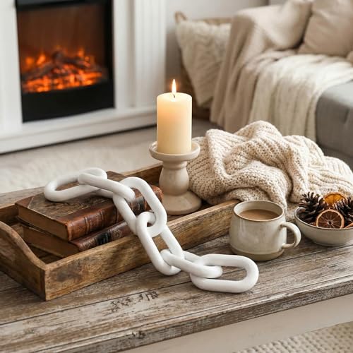 Yerliker 2 Pack Wood Chain Link and Arch Decor White Wooden Shelf Decor for Shelves, Coffee Table Sculpture, Bookshelf Accessories, Entryway Table Decorations