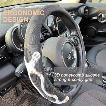 PINCTROT Large Size Comfy Grip Steering Wheel Cover, Anti-Slip Design, 15.5-15.75 Inch(Silicone White) - color: 5.White, size: Large Size[15 1/2''-15 3/4'']