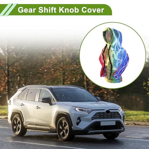 Universal 11x15.5cm/4.33"x6.1" Gear Shift Knob Cover Anti-Slip Stick Shifting Handle Protector Polyester 1 Pc Lightning Hoodie Style Colorful