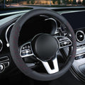 3D Premium Skin-Feel Leather Car Steering Wheel Cover, Anti-Slip Breathable Soft Slim Design, Universal 15 inch, Black with Red - color: Black with Red, size: Round-Medium[14.5''-15'']