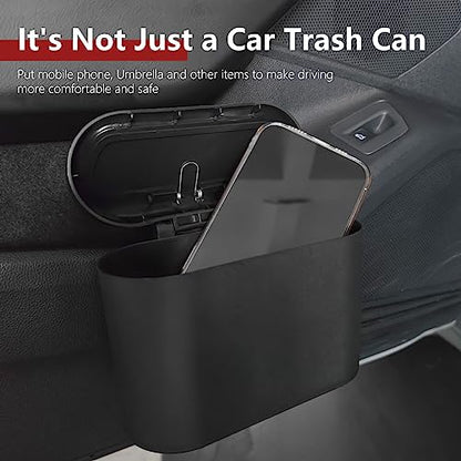 Car Trash Can with 3 Rolls Trash Bags, 1.2 Gallon Vehicle Garbage Bin with Lid & Leak-Proof Design, Portable Auto Waste Container for Cars/Trucks/SUVs, Hangs on Seat or Console (Black) - color: Black