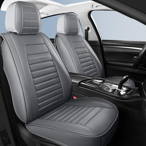 HChengkikz Car Seat Covers, Waterproof Horizontal Stripes Automotive Seat Covers, Universal Anti-Slip Car Seat Protectors for Most Cars Sedans SUV Pick-up Truck (2 PCS Front Seat, Grey) - color: Style2 Gray, size: Front Seat