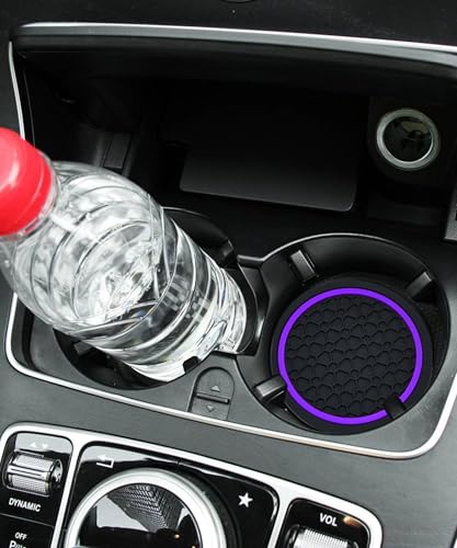 4PCS Car Coasters, Car Accessories Interior, 2.75 Inch Non-Slip PVC Coasters for Cup Holders, Universal, Black&Purple - color: Black&purple
