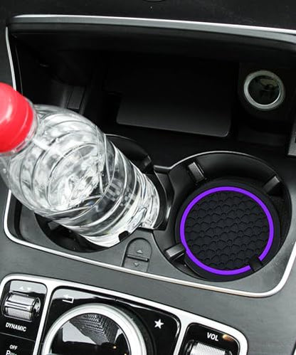4PCS Car Coasters, Car Accessories Interior, 2.75 Inch Non-Slip PVC Coasters for Cup Holders, Universal, Black&Purple - color: Black&purple