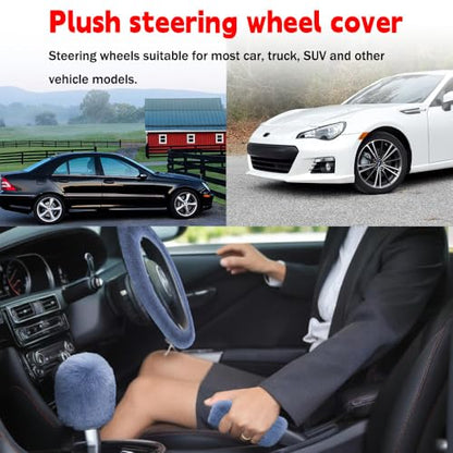 Fluffy Steering Wheel Cover, Winter Warm, Suitable for Most Car Steering Wheels in The 14-15 Inch Range (Gray, 3PCS) - color: Gray, size: 3PCS