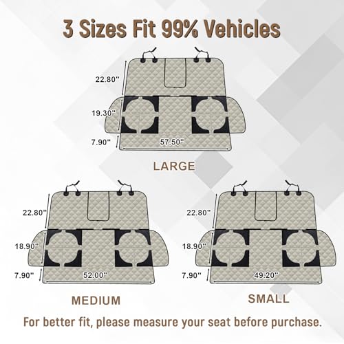 Pet Bench Seat Covers for Mid-Size Sedans and SUVs, Heavy Duty Nonslip Car Seat Protector for Child Car Seat, Waterproof Back Seat Covers for Dogs and Kids, Armrest & Seatbelt Access(Beige)