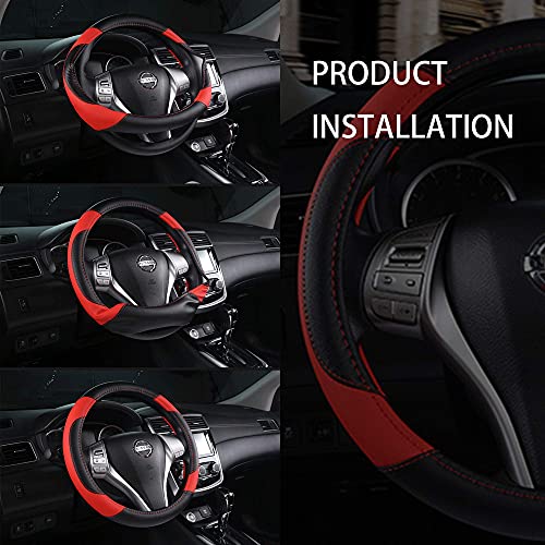 Leather Car Steering Wheel Cover, Non-Slip Car Wheel Cover Protector Breathable Microfiber Leather Universal Fit for Most Cars(Black) - color: Black