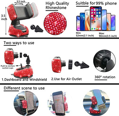 NBTEPEM 27 PCs Red Bling Car Accessories Set for Women, Steering Wheel Covers Universal Fit 15 Inch, Bling License Plate Frame, Bling Phone Holder, Bling Car Coasters (Red Diamond) - color: Red Diamond