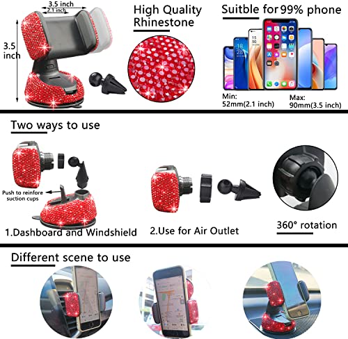 NBTEPEM 27 PCs Red Bling Car Accessories Set for Women, Steering Wheel Covers Universal Fit 15 Inch, Bling License Plate Frame, Bling Phone Holder, Bling Car Coasters (Red Diamond) - color: Red Diamond