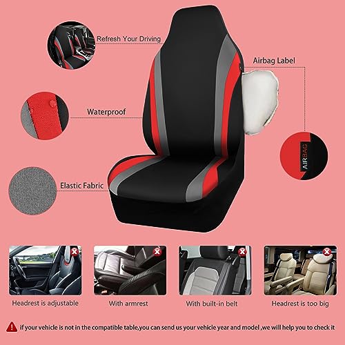 CAR PASS AquaShield Neoprene Waterproof Car Seat Covers Front Seats Only, High Back Bucket Seat Covers,Airbag Compatible,Seat Covers for Women Girl, Universal Fit for Auto Truck Van SUV (Black Red) - color: Black and Red