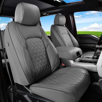 Huidasource for Silverado Seat Covers, Chevy Silverado Seat Covers Leather, GMC Sierra Pickup 1500 2007-2013&2019-2025, 2500HD 3500HD 2020-2025 Crew Double Extended Cab (Full Set/Gray) - color: Gray, size: Full Set 2007-2013&2019-2025 (Flat Bench)