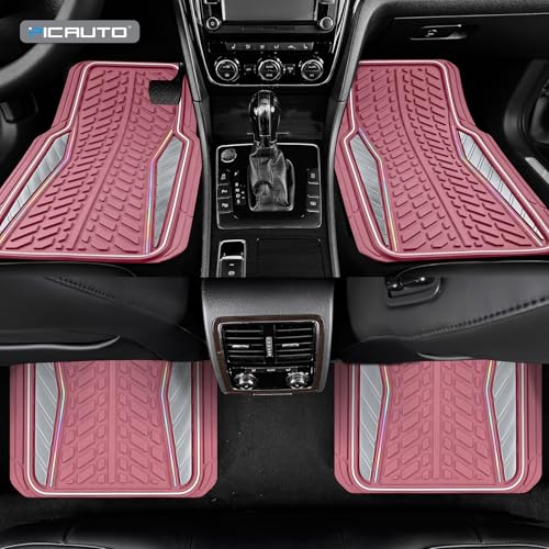PIC AUTO All Pink Car Floor Mats, Aluminum-Molded with Full-Circle Iridescent Inlay Strip Car Mats, Universal-Fit Rubber Mats for Cars, Trucks & SUVs, All-Weather, Non-Slip, Easy-to-Clean Interior Mat - color: All Pink