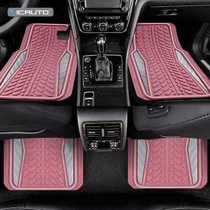 PIC AUTO All Pink Car Floor Mats, Aluminum-Molded with Full-Circle Iridescent Inlay Strip Car Mats, Universal-Fit Rubber Mats for Cars, Trucks & SUVs, All-Weather, Non-Slip, Easy-to-Clean Interior Mat - color: All Pink