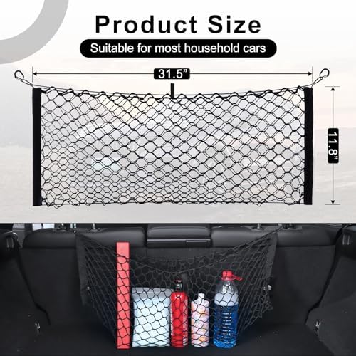Amiss Cargo Net Stretchable, Car Exterior Accessories, Adjustable Elastic Trunk Storage Net with Hook for SUVs, Cars and Trucks (11.8"x 31.5") - size: 11.8×31.5 Inch