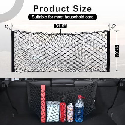 Amiss Cargo Net Stretchable, Car Exterior Accessories, Adjustable Elastic Trunk Storage Net with Hook for SUVs, Cars and Trucks (11.8"x 31.5") - size: 11.8×31.5 Inch