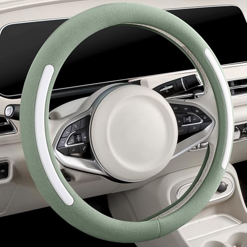 Steering Wheel Cover, Universal 15 inch, Faux Leather Steering Wheel Protector Anti-Slip, Breathable & Heating-Compatible for Cars Trucks SUVs Vans - color: Green