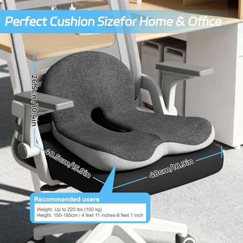 Truck Driver Seat Cushion, Memory Foam L-Shaped Ergonomic Cushion for Office Chairs, Comfort & Support for Long Sitting - color: Gray-black, size: Average Size