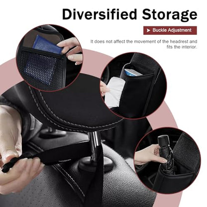 Car Hanging Tissue Holder, Strap-On Non-Slip Front and Back Seat Side Organizer with Mesh Net, Waterproof Leather Space Saving Car Cup Holder, Universal for Most Cars (Black) - color: Black