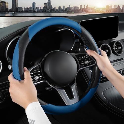 Car Steering Wheel Cover, Microfiber Leather Steering Wheel Cover Universal Fit 14.5-15 inch Anti-Slip Comfortable Breathable Car Wheel Protector for Men Women,Blue - color: Blue
