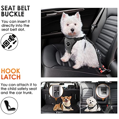 SlowTon Dog Seat Belt for Car, Adjustable 3 in 1 Dog Seatbelt with Elastic Bungee Buffer, Nylon Heavy Duty Dog Car Harness Reflective Safety Tether Leash with Latch Hook Clip Black - color: Black