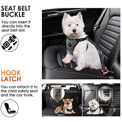 SlowTon Dog Seat Belt for Car, Adjustable 3 in 1 Dog Seatbelt with Elastic Bungee Buffer, Nylon Heavy Duty Dog Car Harness Reflective Safety Tether Leash with Latch Hook Clip Black - color: Black