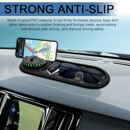 Multifunction Car Anti-Slip Mat, Car Anti Slip Mat Phone Holder, Dashboard Mobile Phone Holder with Temporary Parking Number, Rotatable Dashboard Mat for Sunglasses Keys Gadgets (Gray+Black) - color: Gray+Black