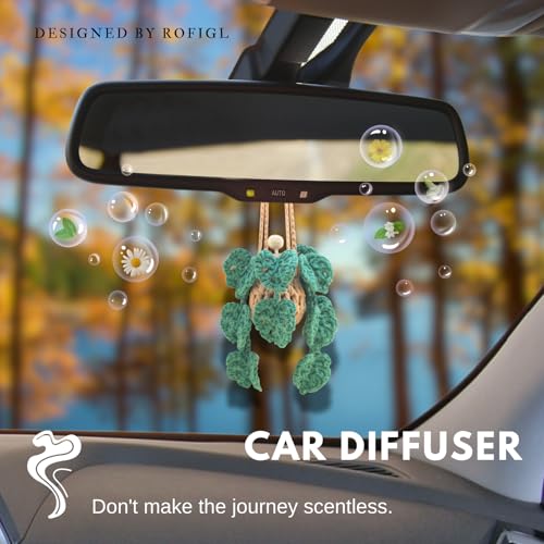 Cute Crochet Car Plant Monstera Essential Oil Diffuser Bottle - 12ml Refillable, Green Car Accessory for Mirror Decor and Home Decor - style: Monstera