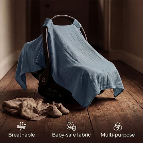 MOZAH Baby Car Seat Cover - Warm Taupe - 100% Organic Muslin - Soft, Breathable and Lightweight, Baby Infant Car Seat Essentials - color: Warm Taupe, style: Travel Car Seat