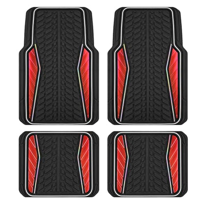PIC AUTO Car Floor Mats, Red Aluminum-Molded with Full-Circle Iridescent Inlay Strip Car Mats, Universal-Fit Rubber Mats for Cars, Trucks & SUVs, All-Weather, Non-Slip, Easy-to-Clean Interior Mats - color: Red