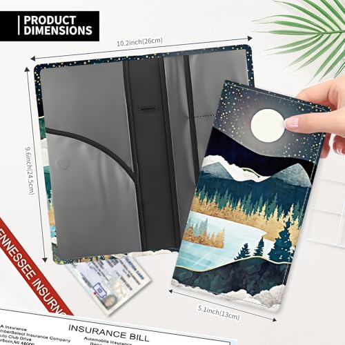 Leather Car Registration and Insurance Card Holder, Cute Car Accessories Vehicle Glove Box Car Organizer for Documents, Cards, License Beautiful Night Forest Mountain - color: Beautiful Night Forest Mountain
