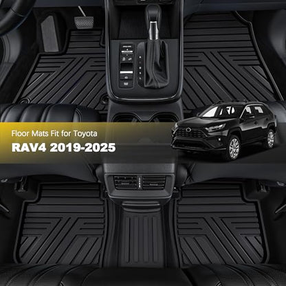 All Weather Floor Mats Custom Fit for Toyota RAV4 2019-2025 Waterproof Heavy Duty Anti-Slip Car Mats, 1st & 2nd Row Full Black - color: Black
